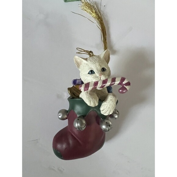 Lenox Holiday White Cat Kitten Christmas Ornaments Lot Of 2 Vintage 1998-1999 VG - Picture 2 of 11